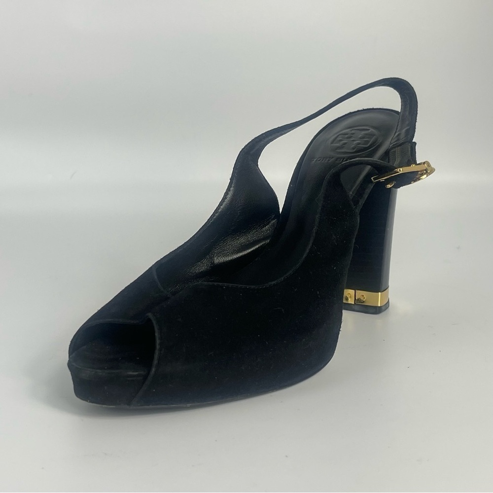 Tory Burch Slingback Heels – Size 9 – Black Suede - Picture 2 of 9